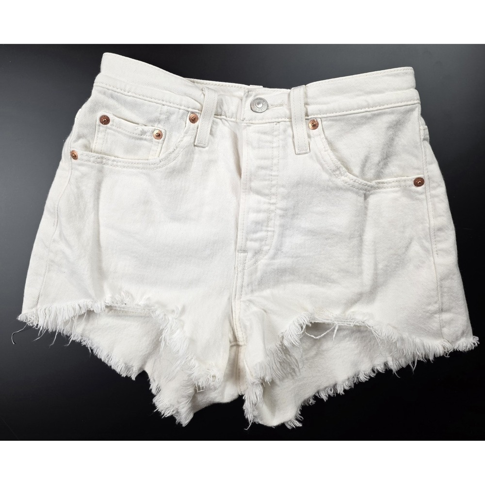 Levi's 501 White Button Fly Cut Off Frayed Hem Women's Size 25
